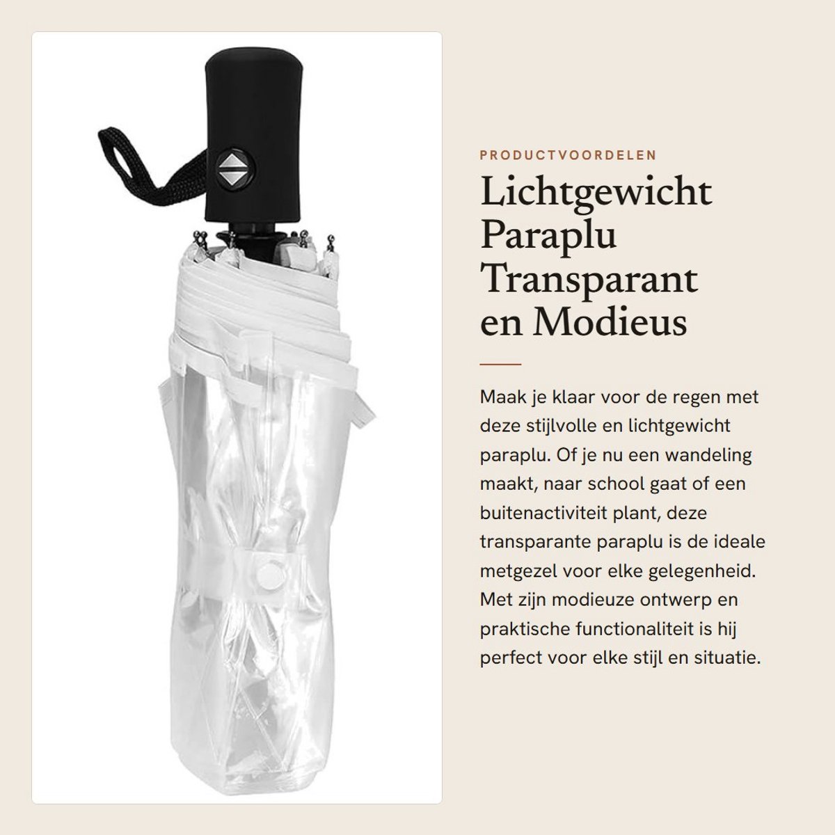 Dailygoods - Lichtgewicht Paraplu - Transparant en Modieus - Perfect voor Regenachtige Dagen - Ideaal voor Buitenactiviteiten - Multifunctioneel - Com...