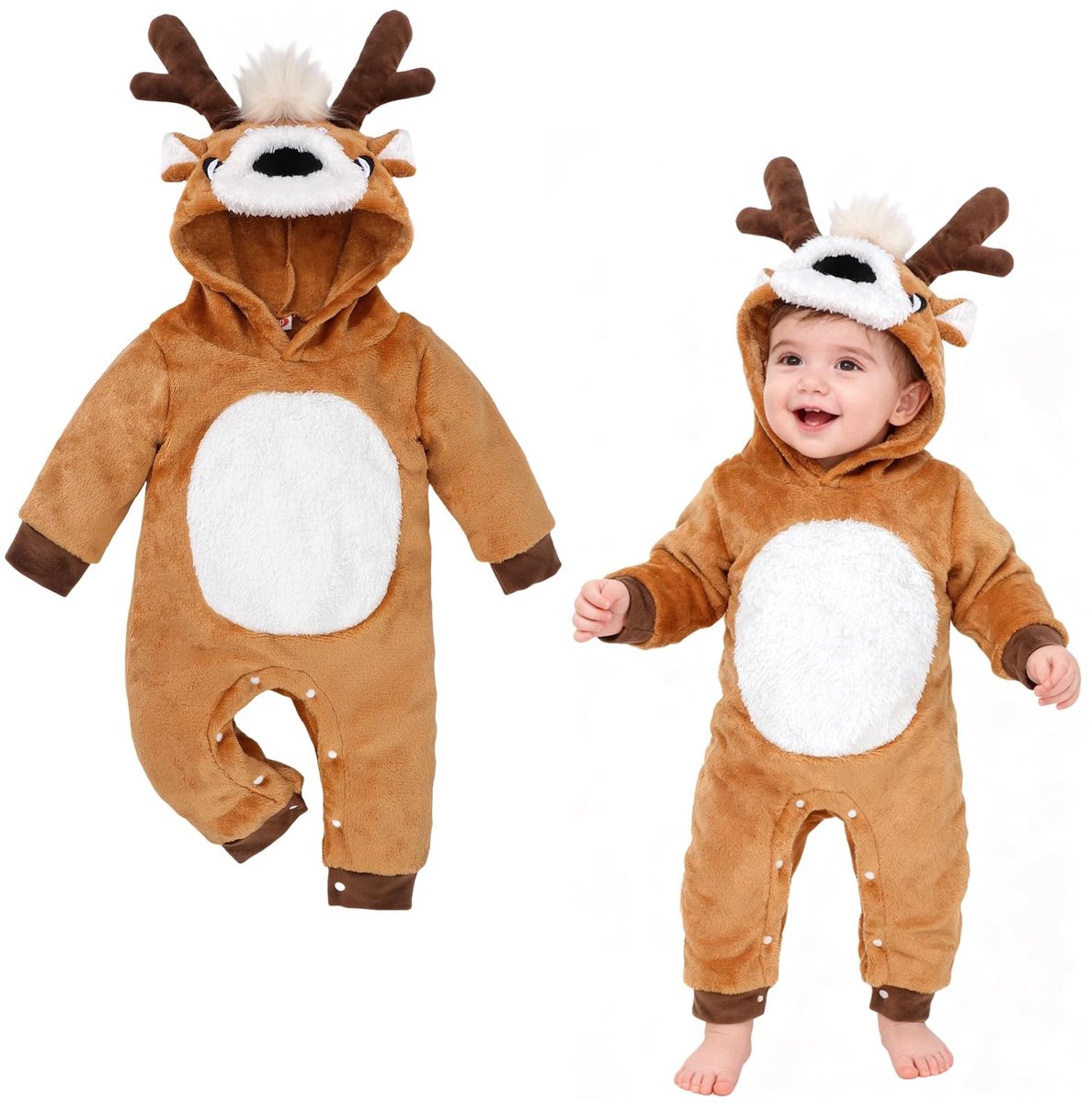 Dailygoods- Baby Kostuum Ultrazacht Flanellen Jumpsuit - Dier Romper - Hooded Onesie - Kerst/Halloween Kostuum - Schattige Stijl