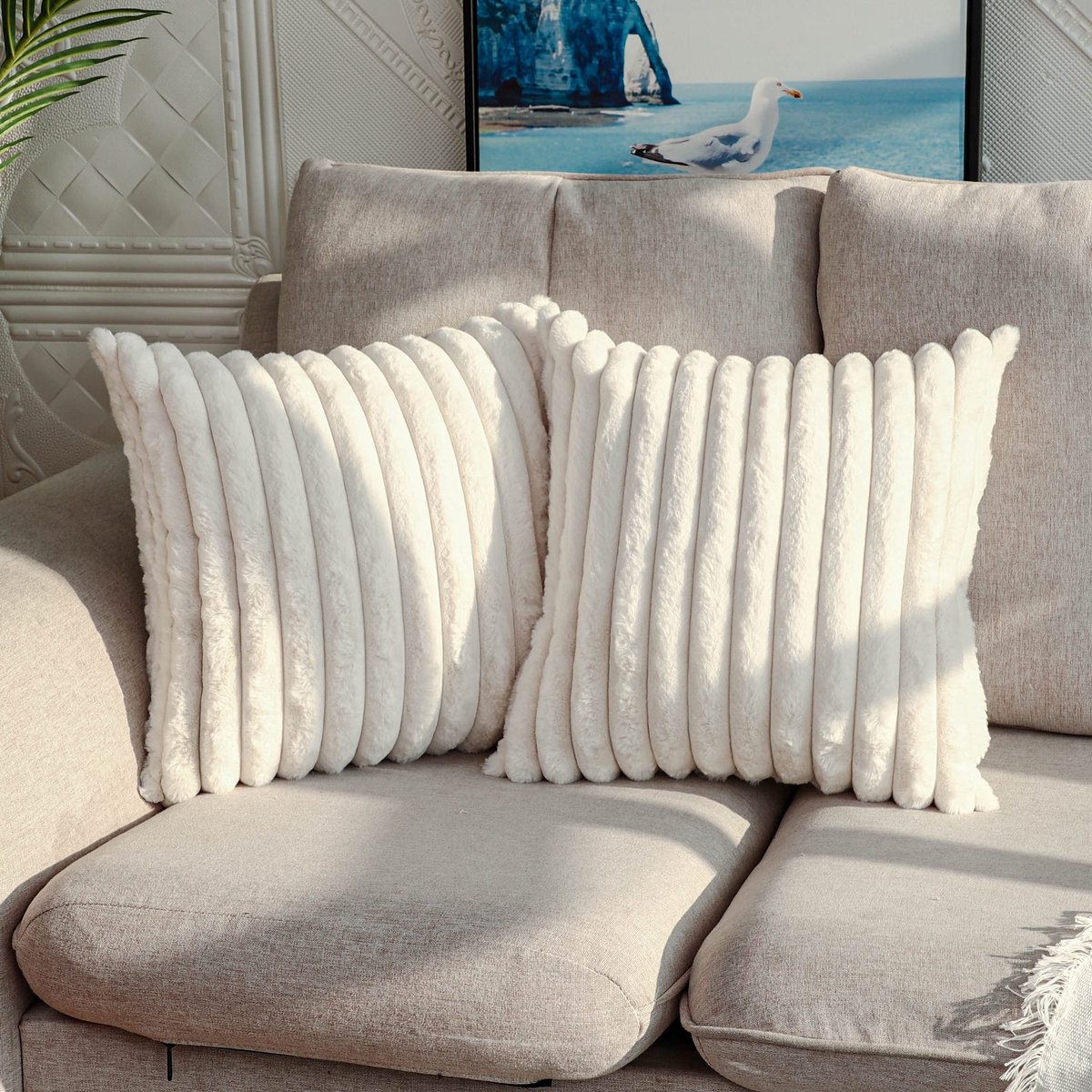 Dailygoods- Sierkussenhoezen Set van 2 - Dubbelzijdig Pluche - Zacht Polyester - 40 x 40 cm - Decoratieve Kussenslopen - Geschikt voor Bank/Sofa - Kussenhoezen