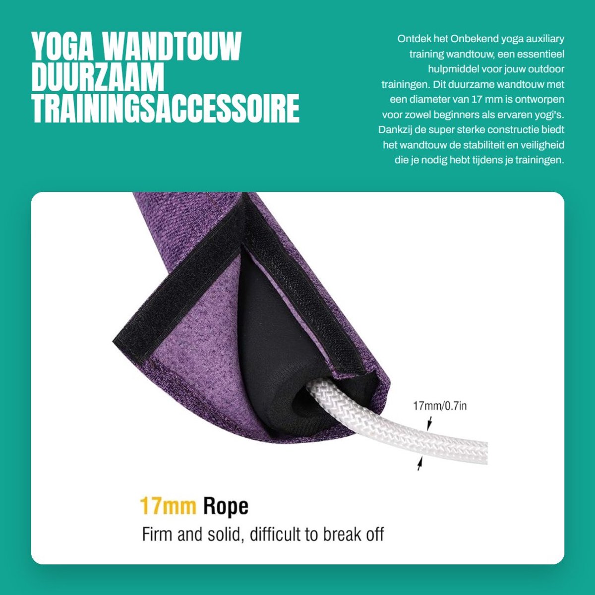 Dailygoods- Wandtouw 17 mm - Duurzaam Versterkt Touw - Yoga Hulpmiddel - Sport Riem - Outdoor Trainingsaccessoires - Sterk en Veilig - Yogatouw