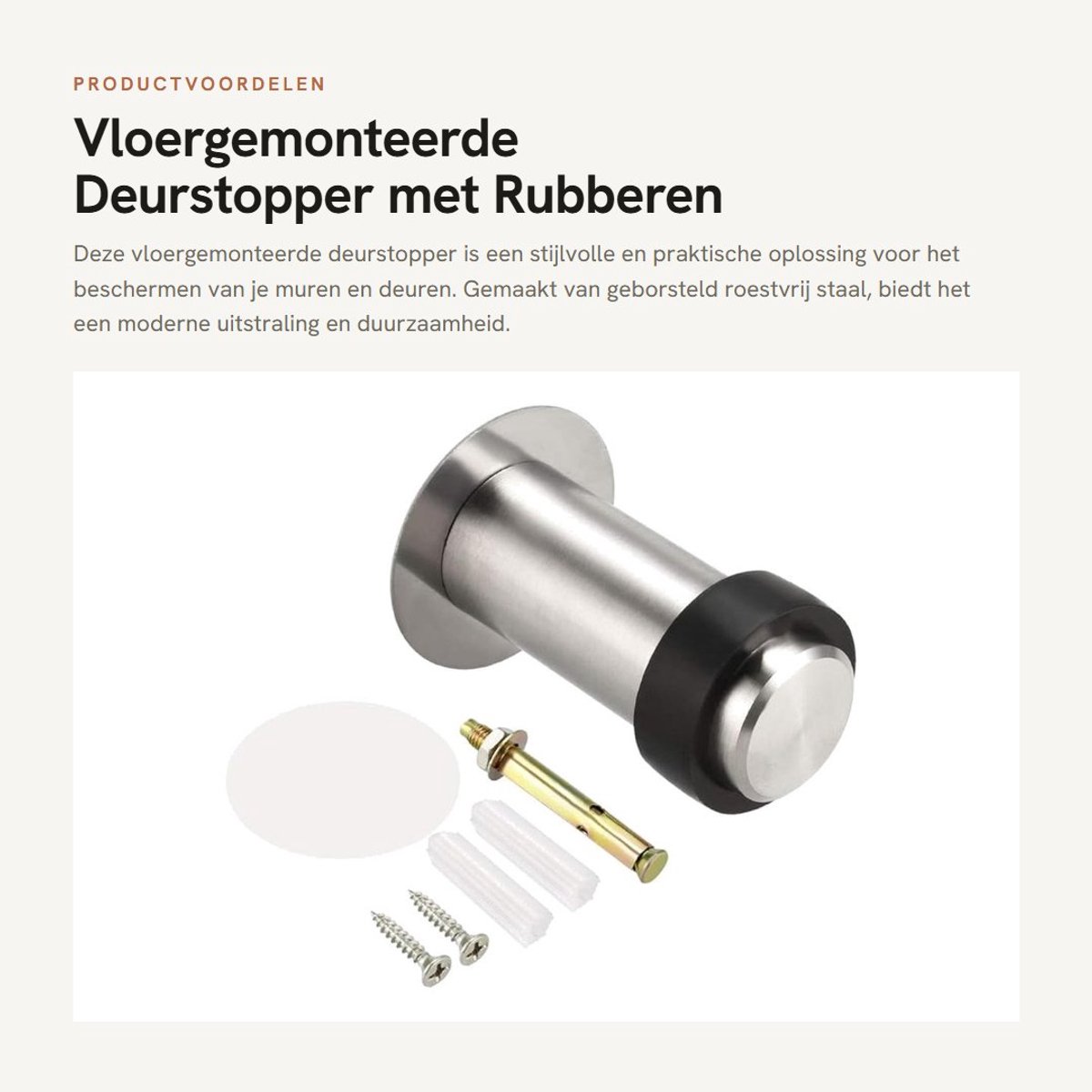 Dailygoods- Deurstopper 80 mm Hoogte - Vloergemonteerd - Rubber Buffer - Geborsteld Roestvrij Staal - Deurbeschermer voor Kamers - Duurzaam en Slijtvast