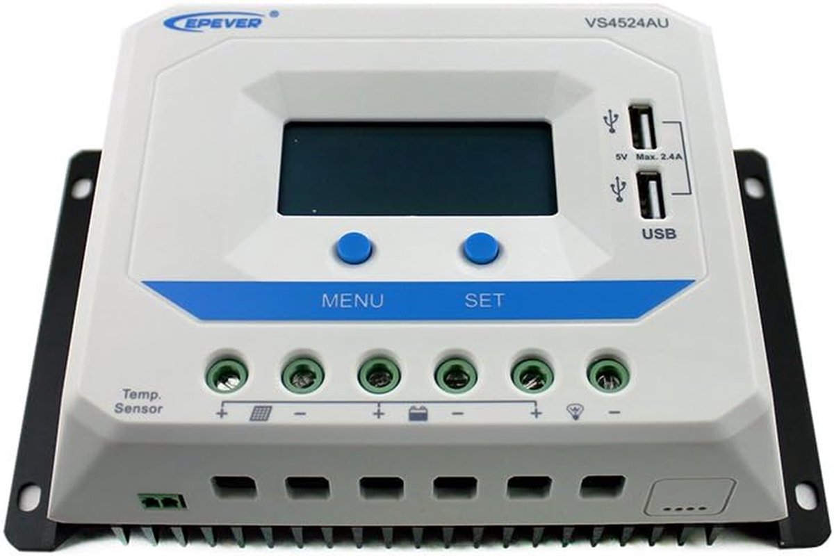 Zonnepaneel Laadregelaar - PWM Controller - Energie Beheer - LCD Display USB - 45A 12V/24V - Grijs
