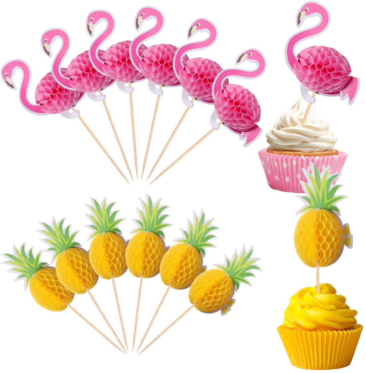 Dailygoods- Cocktaildecoratie Flamingo/Ananas - Tapas Prikkers - Partyprikkers - Herbruikbare Cocktailprikkers - Vingerfood Spiesen - 24 Stuks