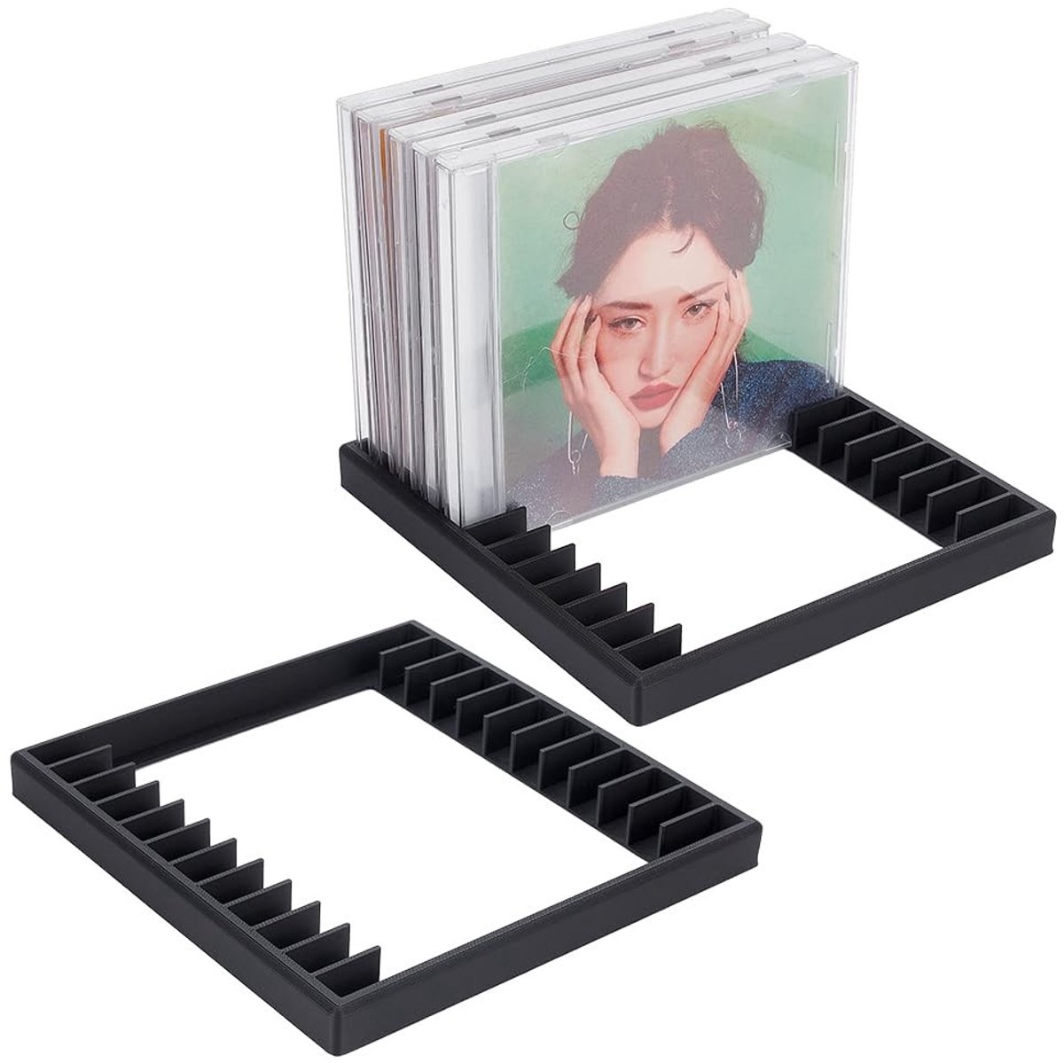 Dailygoods- Cassette Tape Houder 2 Stuks - Opslag Organizer - Plastic Rack - Zwart - Voor 24 Cassettetapes - Afmetingen 158x154x14mm