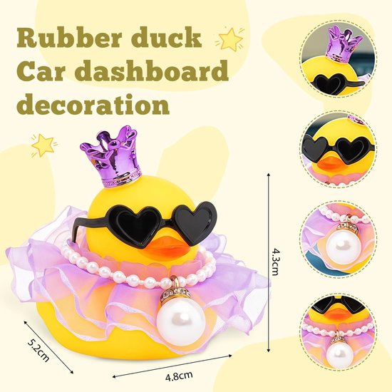Dailygoods- Gummiente Mini - Badeend met Kroon - Auto Ornament - DIY Decoratie - Schattig Eendje - Compact Formaat 2x1,75 inch van Dailygoods — afbeelding 4