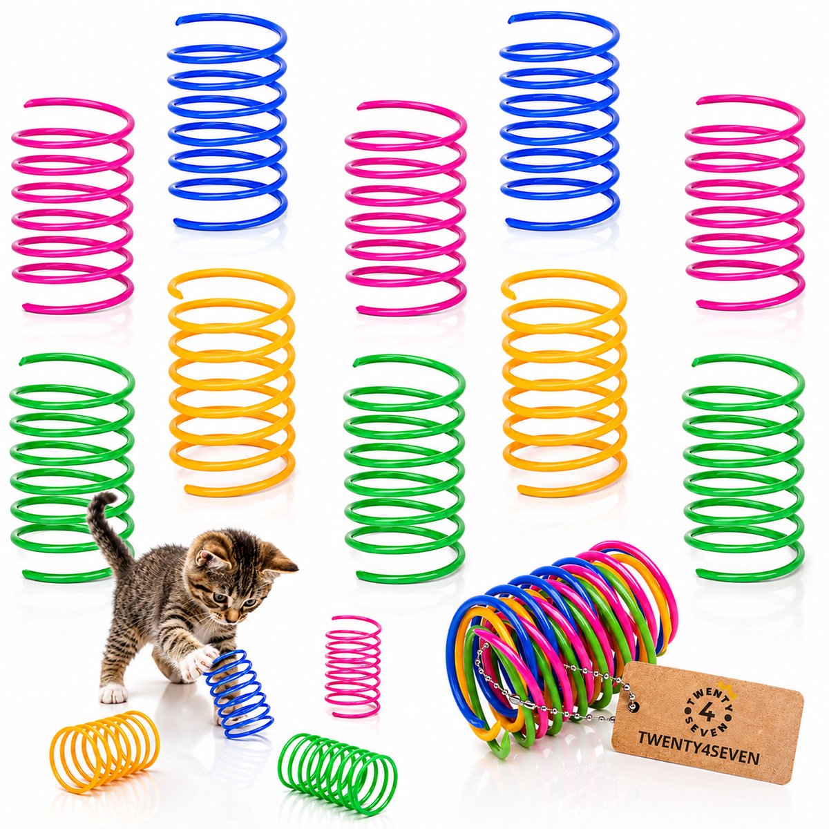 Twenty4seven® Kattenveertjes - 10 Stuks - Kattenspeelgoed & Springveertjes - Interactief & Intelligentie - Speelgoed voor Katten & Kittens