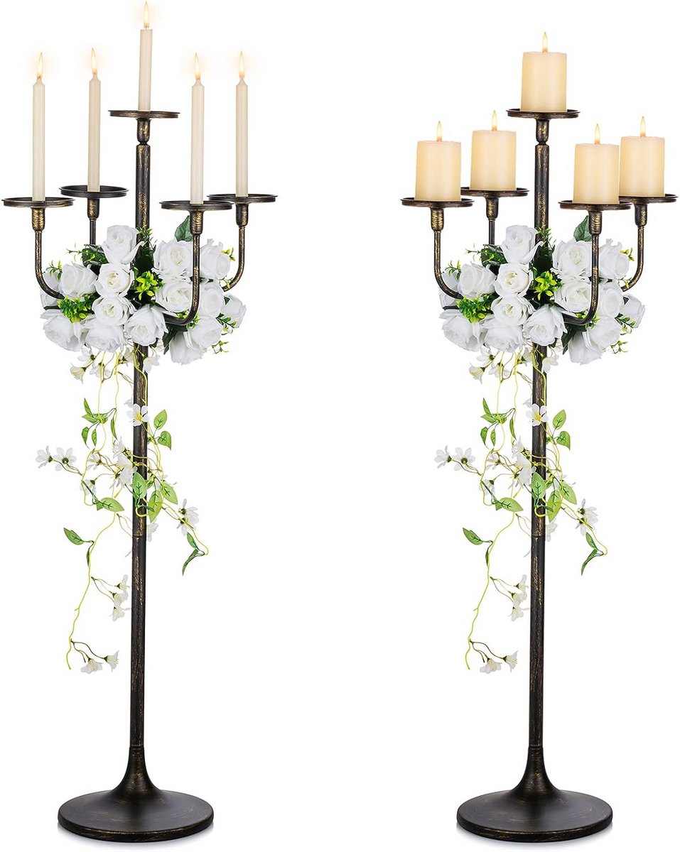 Vloer Kaarsenstandaard - Hoge Kandelaar - Sfeervol Huis - 5 Arm Ontwerp - 122 cm Hoog - Zwart