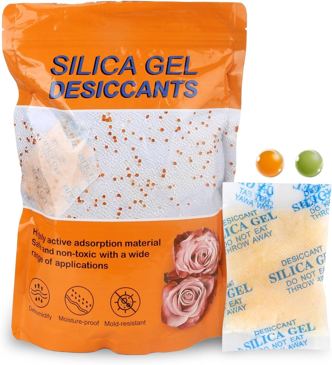 Silicagel Droogmiddel - Vochtindicator Zakjes - Droge Opslag - Herbruikbaar Met Indicator - 20 Stuks 50 Gram - Transparant Oranje