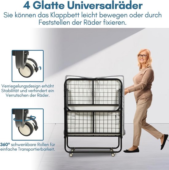 Vouwbed - Gastenbed - Logeren - 13cm dikke matras - 90 x 200 cm - Mat Zwart — afbeelding 5