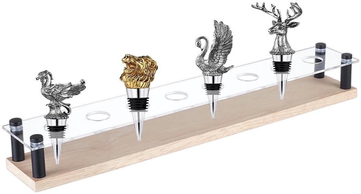 Dailygoods- Stopper Displaystandaard - Acryl Houder - Decoratie voor Whisky/Bourbon - 39,5x6,3x5,3cm - Unieke Lichtpresentatie - Geschikt voor Geschenken