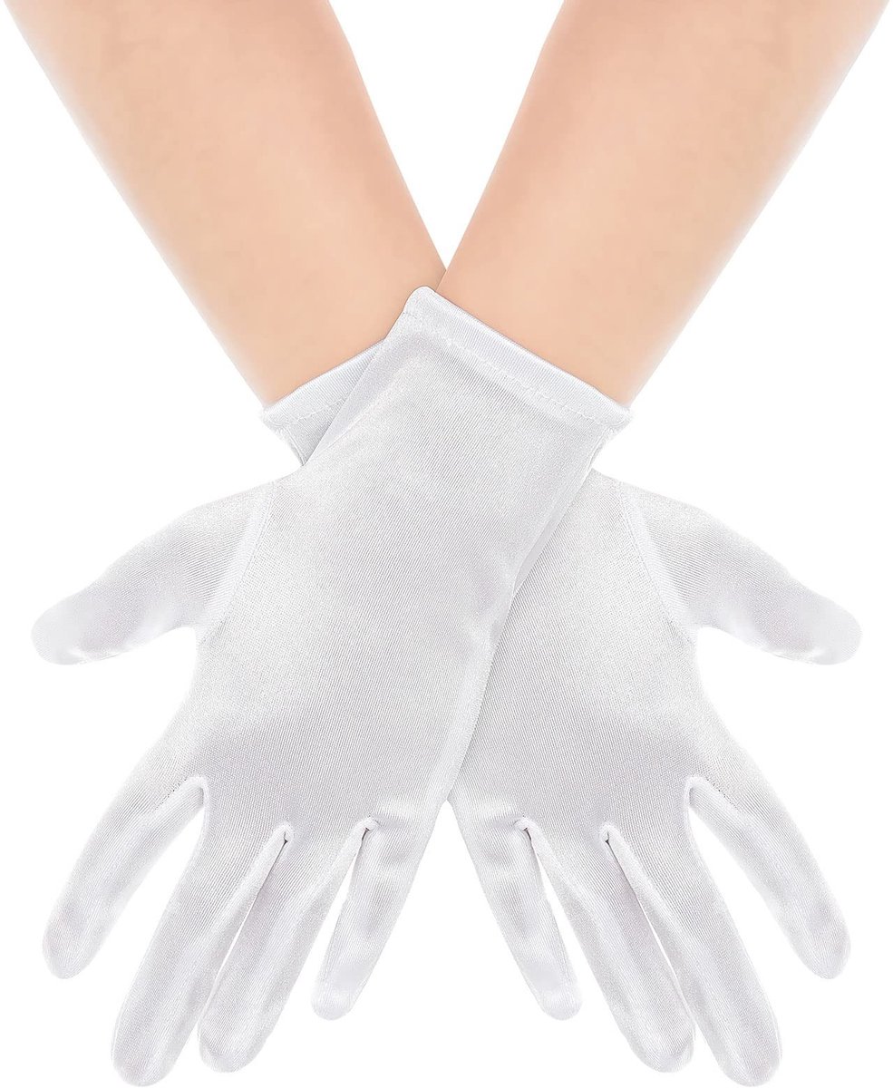 Dailygoods- Vingerhandschoenen Korte Satijnen - Bruids Danshandschoenen - Party Handschoenen - Dameshandschoenen - Wit - Hoogwaardig Nylon Satijn - Feesthandschoenen