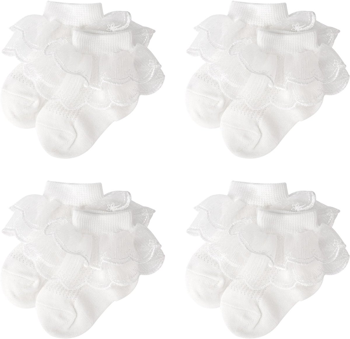 Dailygoods- Sokjes Baby - Kanten Strik - Frilly Kanten - Newborn - Meisjes - Perfect voor Feestjes - Fascinator