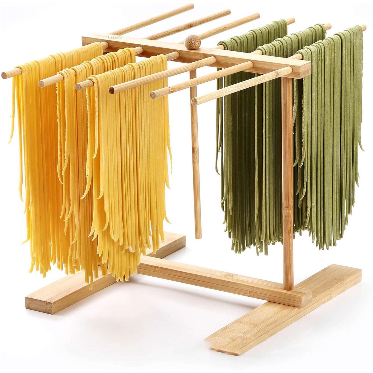 Dailygoods- Pasta Droger Vouwbaar - Houten Droogrek - 12 Stangen - Compact Design - Ideaal voor Verse Pasta - Hoogwaardige Bamboe - Pasta Rek