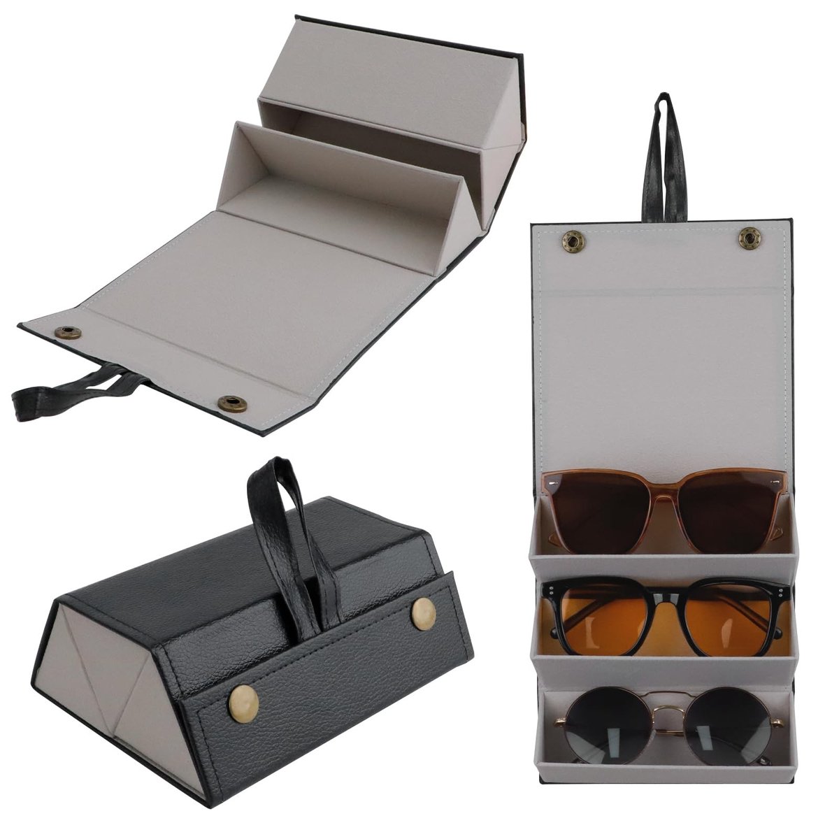 Dailygoods- Zonnebril Organizer - Opvouwbare Brillenhouder - 3 Slots - Opbergdoos - Meerdere Paren - Antislip Onderkant