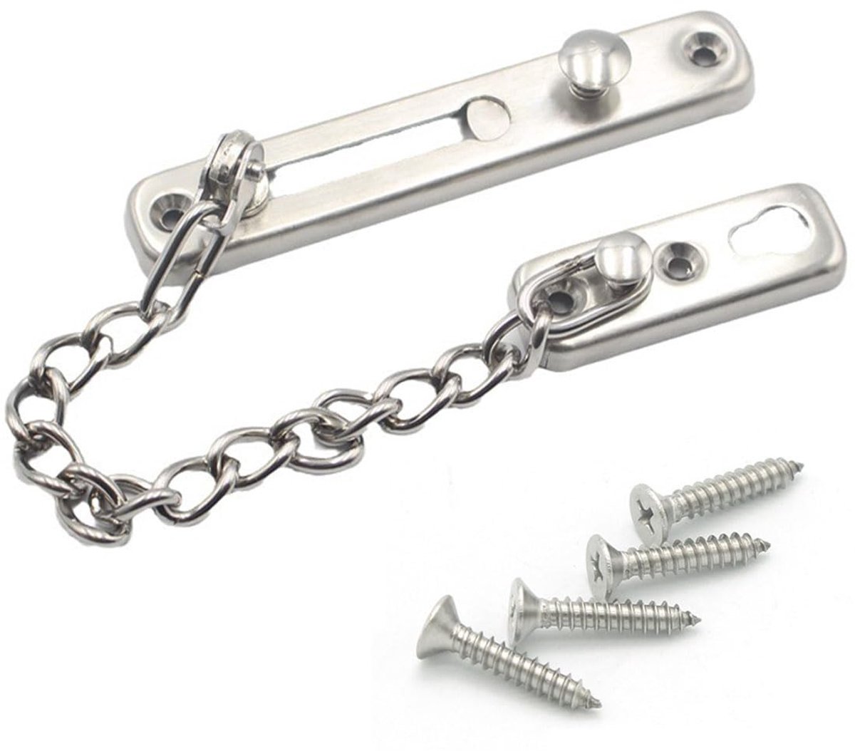 Dailygoods- Kettingslot Diefstalbeveiliging - Deurketting - Roestvrij Staal - Binnendeuren/Ramen - Schroeven Inclusief - Krasbestendig
