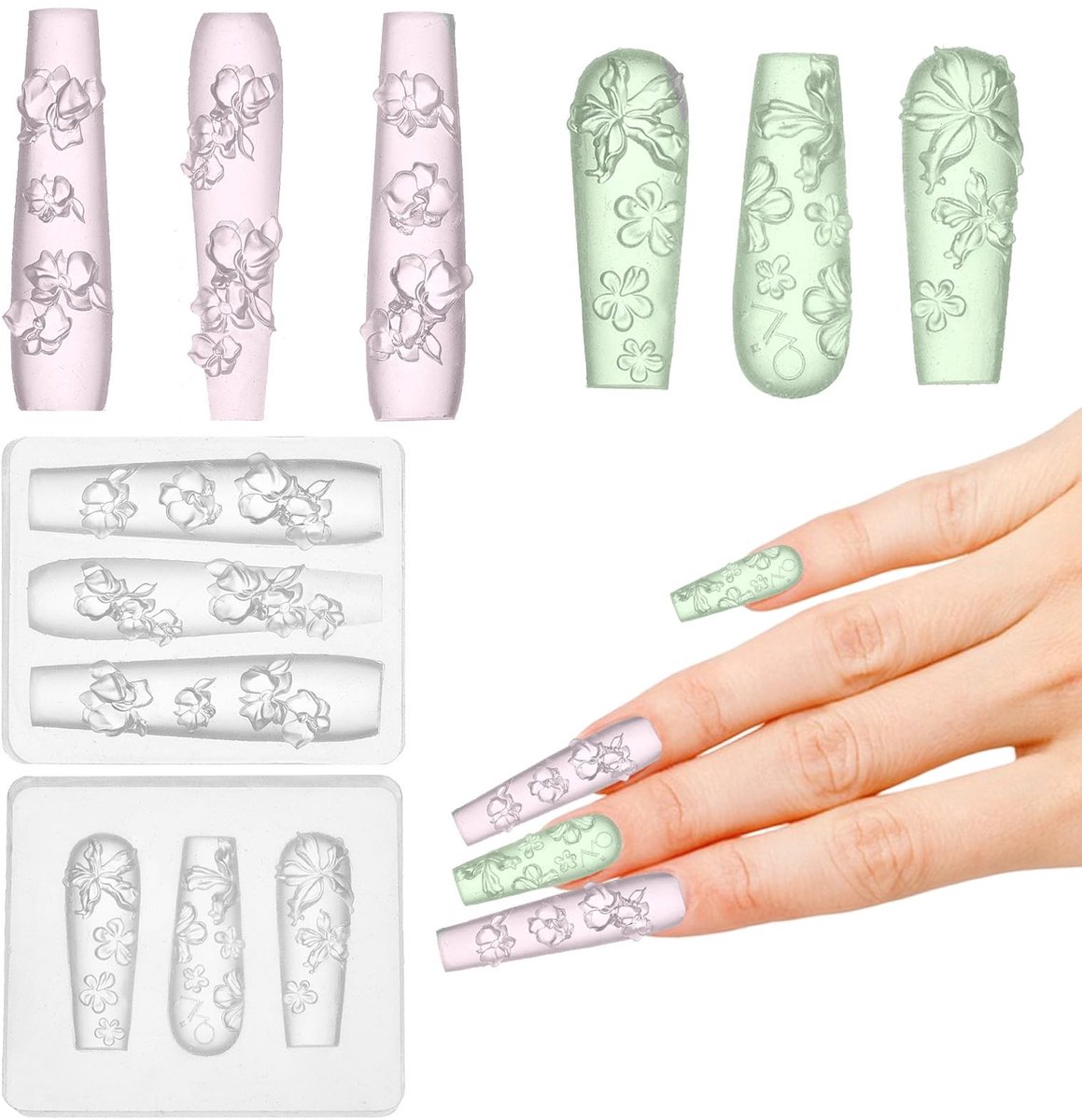 Dailygoods- Snijsjabloon 2 Stuks - Siliconen Bloemvormen - 3D Nageldecoratie - Decoratie-Accessoires - Multisize - Eenvoudig in Gebruik - Nagelvorm