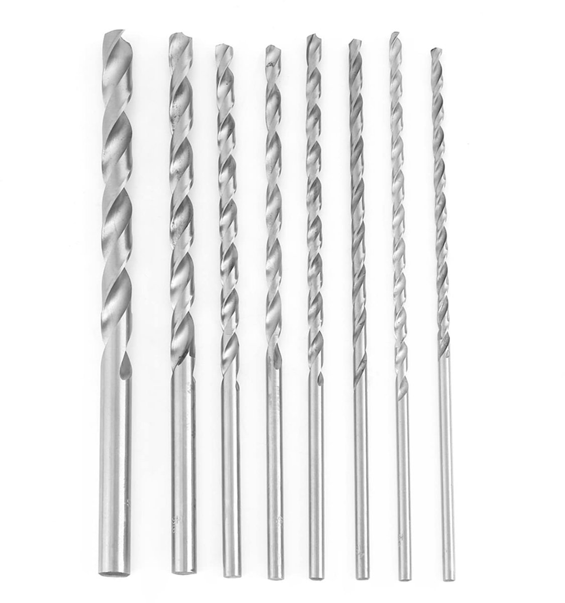 Dailygoods- Spiraalboren Set 8-delig - Extra Lange Snijkant 200 mm - HSS Boren - Aluminium/Hout/Kunststof - Gebruiksvriendelijk - Diepe Gaten Boren - Boorset