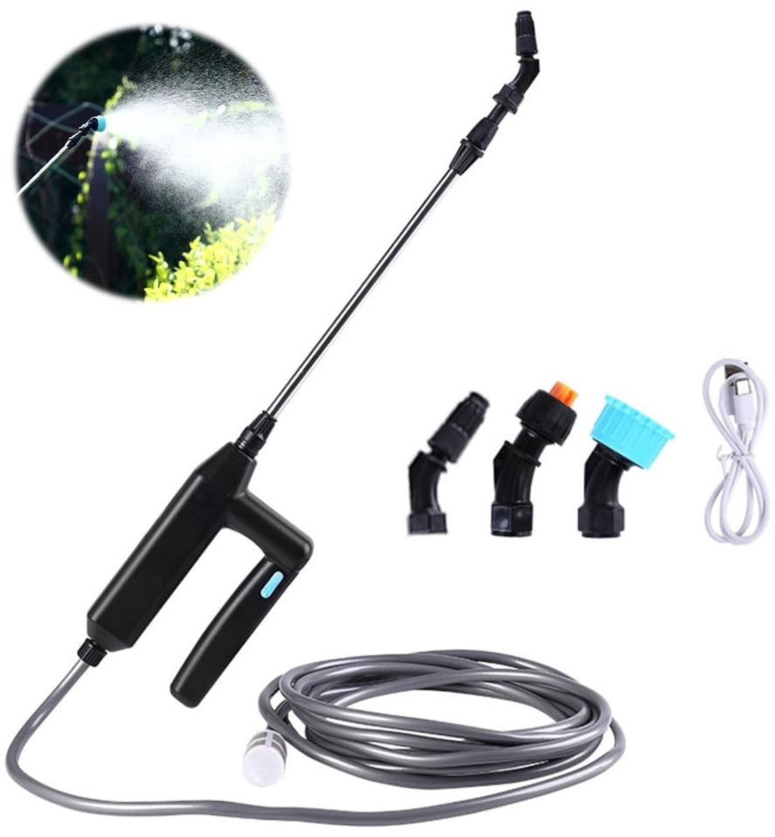 Dailygoods - Accudrukspuit - Elektrische drukspuit - Draagbaar en oplaadbaar - 8 meter slang - Tuinsproeier - Geschikt voor binnenplaats en tuin