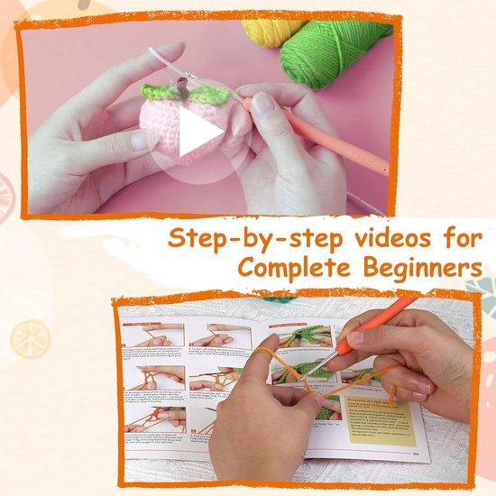 Haakset Beginners - Fruit Haken - Creatief Hobby - Stap-voor-stap Video - 4 Patronen - Multicolor — afbeelding 2