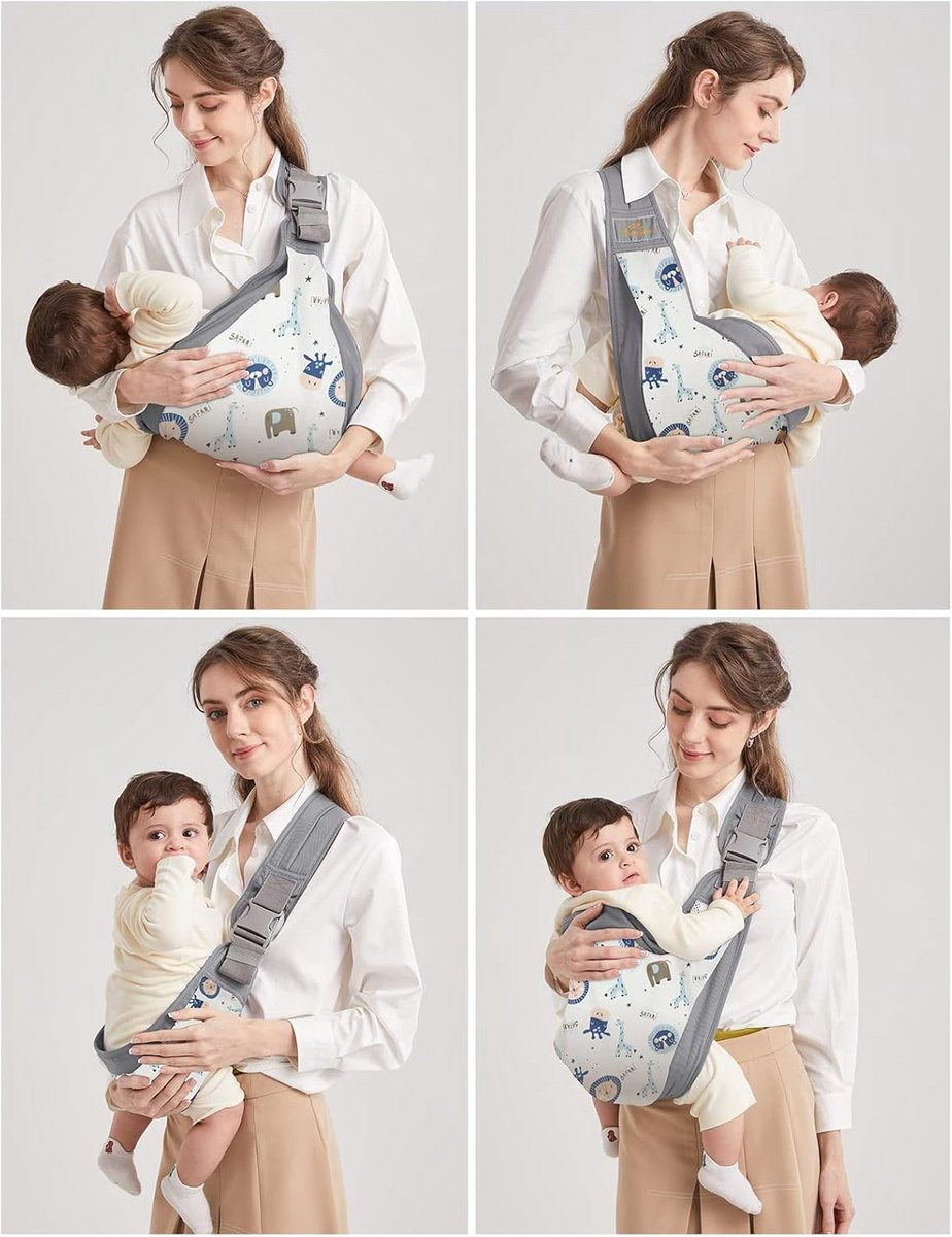 Baby Draagzak - Draagdoek Baby - Onderweg Dragen - Ergonomisch Ontwerp - 0-36 Maanden - Grijs Wit – foto 5