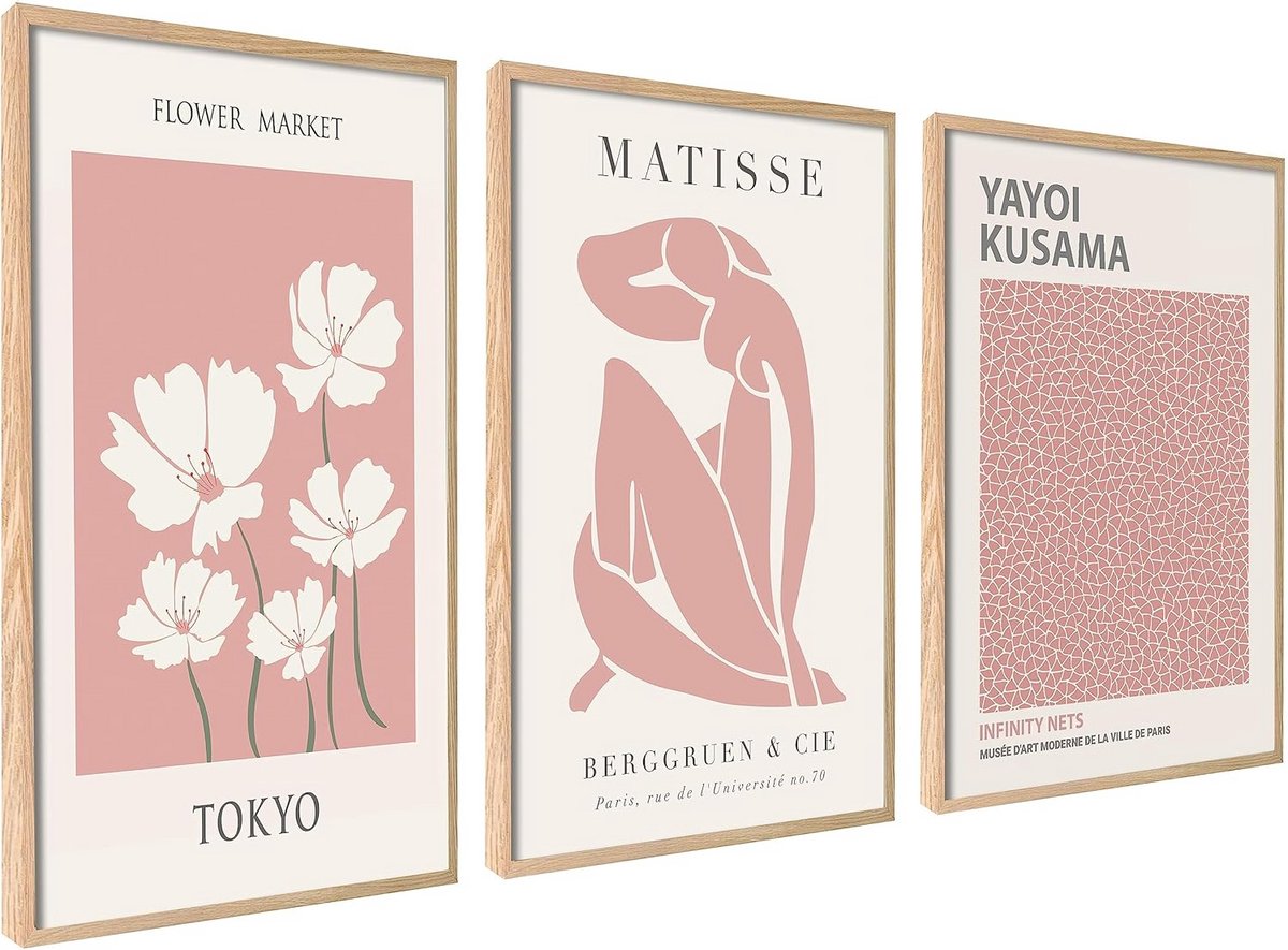 Posterset 3 Stuks - Wanddecoratie Prints - Interieur Verfraaien - Gemaakt In EU - 21x30 cm - Pastelroze