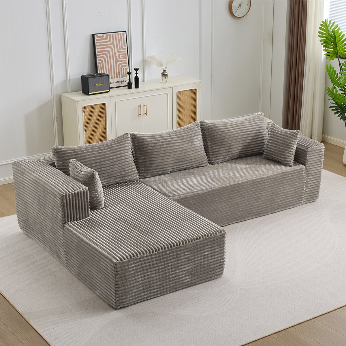 OKWISH Hoekbank L-Vorm 2-Delig - Modulaire Diepe Zitting Met Ligdeel - Voor Woonkamer Of S