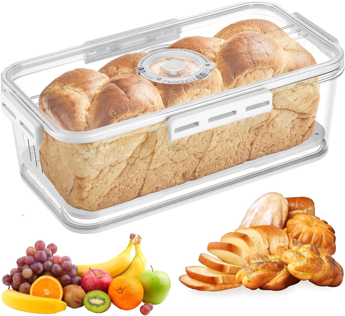 Broodbakbol-brood bewaardoos-brooddoos - Afgesloten keukencontainer - Duurzame opbergdoos voor zelfgebakken brood, gebak en koekjes - Wit - 32,5 x 17,5 x 11 cm