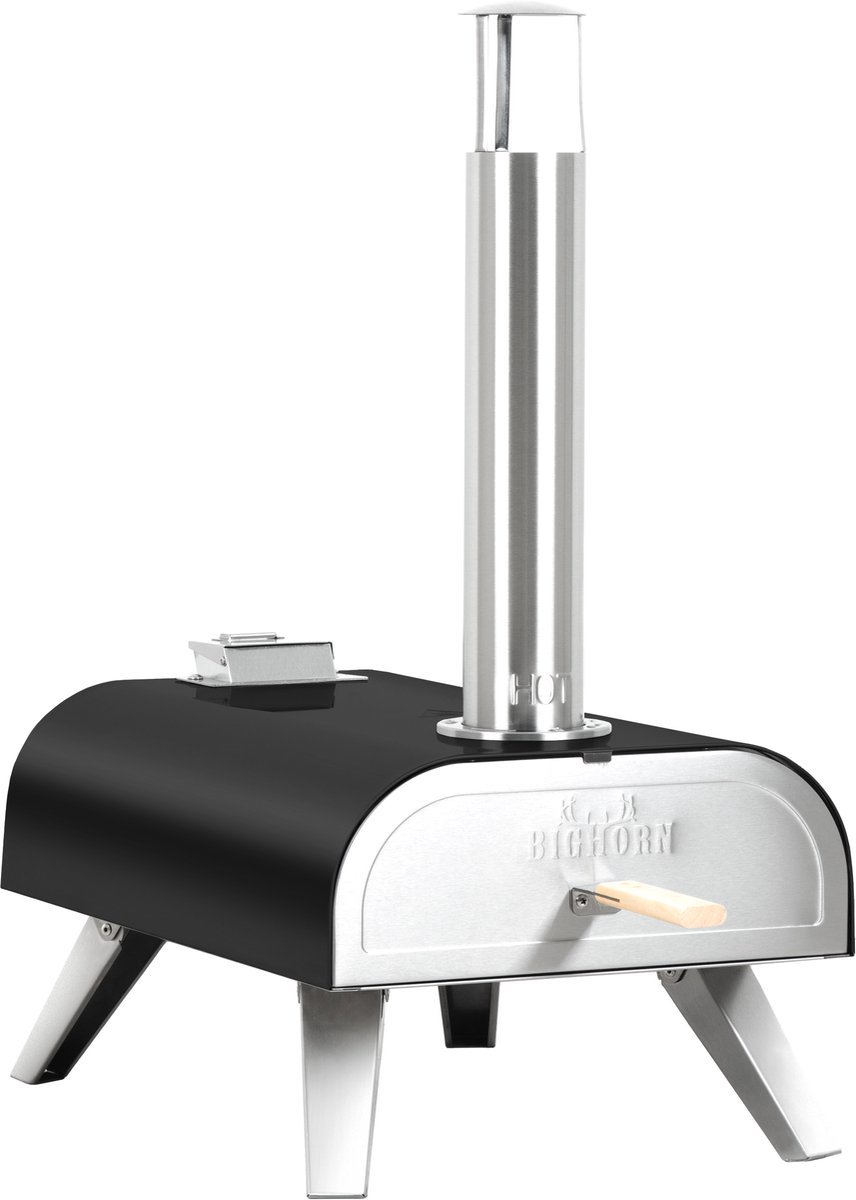 BIGHORN Dual-Fuel Pizzaoven Gas & Pellet 4.0kW – 12 Inch, met Pizzasteen & Draagtas, Zwart
