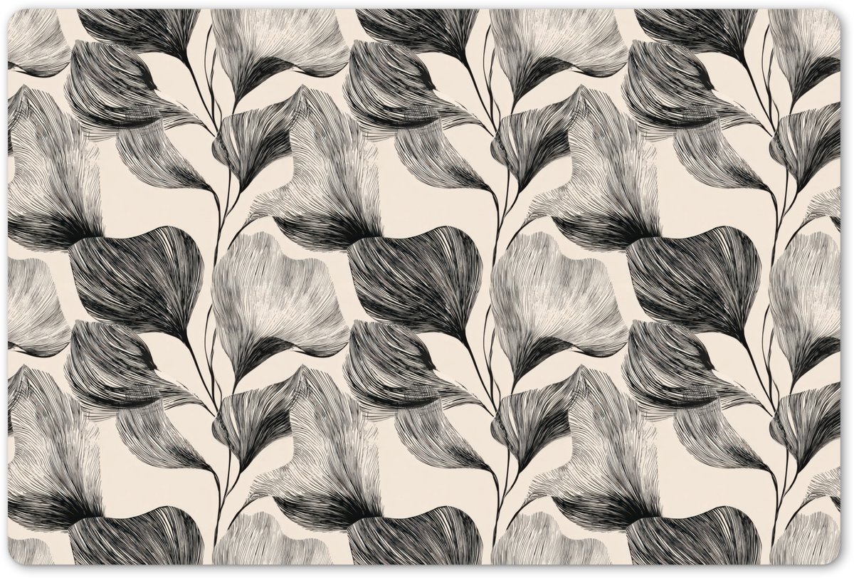 Placemats 45x30 cm - Placemat kunststof - 1 stuk - Botanisch - Bladeren - Zwart - Borden onderleggers - Decoratie voor op tafel - Keuken tafeldecoratie accessoires - Vinyl onderlegger - Tafelversiering
