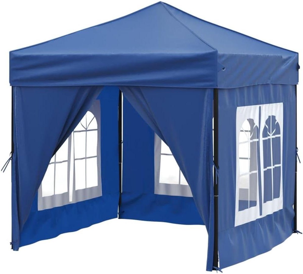 Partytent inklapbaar - Feesttent vouwbaar - Buitenfeest organiseren - Met afneembare zijwanden - 2x2 meter - Blauw