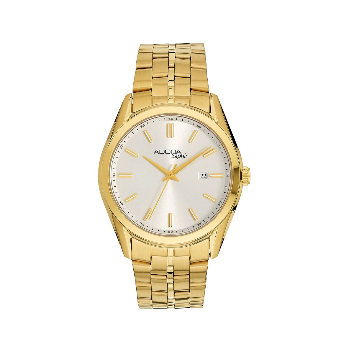 Adora Saphir Herenhorloge AS4691 Goud - Saffierglas, Datum, RVS Band, 41mm - Premium Design