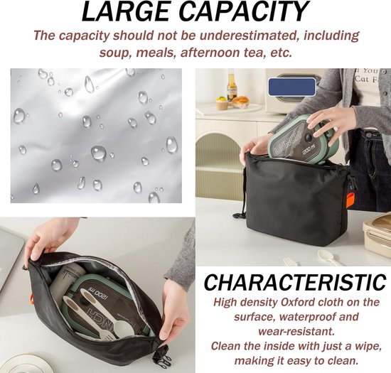 Kleine geïsoleerde lunchtas, geïsoleerde lunchbox, thermische lunchbox voor mannen en vrouwen, koeltas met handvat voor picknicks, werk, kantoor en school — afbeelding 4