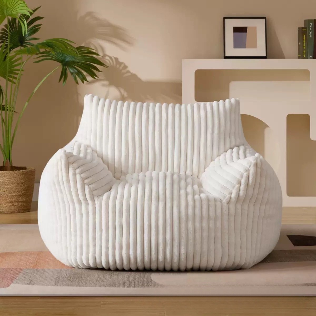 Pluche zitzak met armleuningen comfortabele witte zitzak loungestoel te gebruiken als zitzak vloerbank of loungestoel geschikt voor woonkamer slaapkamer en studentenkamer