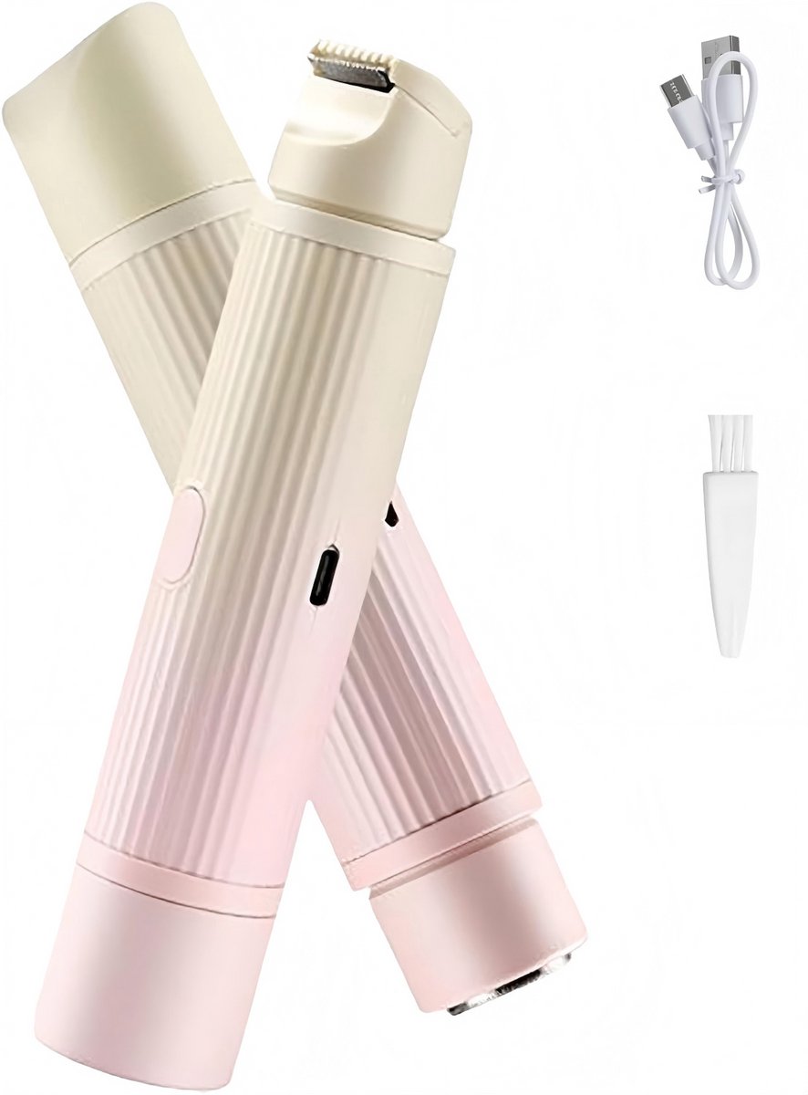 Comfort 2-in-1 Elektrisch Scheerapparaat voor Dames, Scheerapparaat met Dubbele Kop, Bikinitrimmer, Draadloos, Oplaadbaar en Waterdicht – Geschikt voor Droog en Nat Gebruik op Gezicht, Kin, Oksels en Benen (Roze)