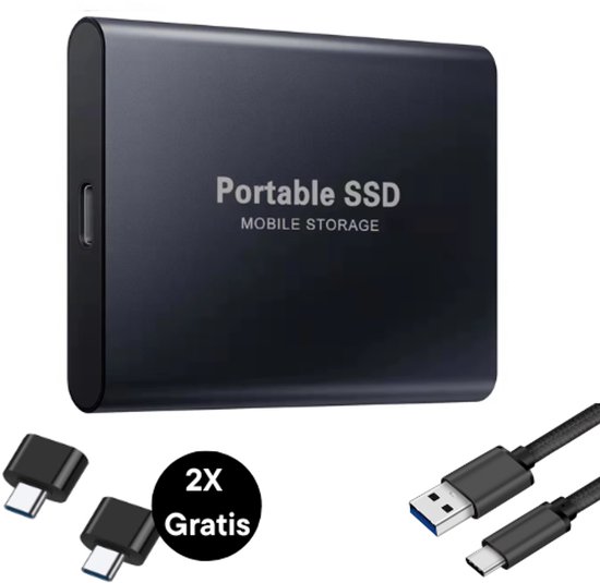Portable SSD – Externe SSD – 1TB opslag – Zwarte SSD – inclusief USB C kabel – USB 3.1 – draagbare SSD – SSD harde schijf – externe harde schijf 2TB – SSD voor laptop – blauw – geschikt voor Windows, Mac en Android