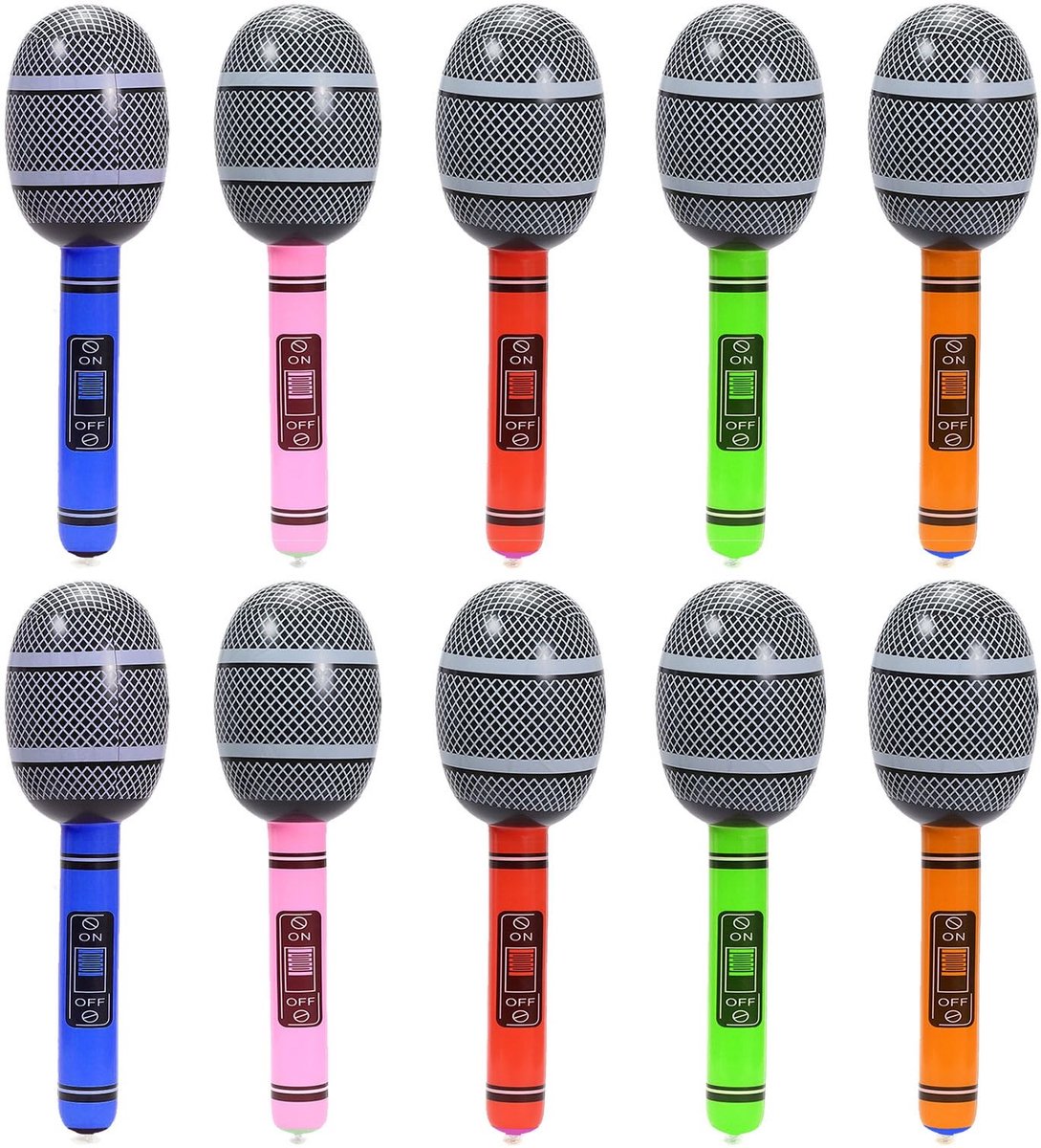 Pack van 10 Opblaasbare Microfoons - Feestaccessoires voor Karaoke en Verkleedpartijen