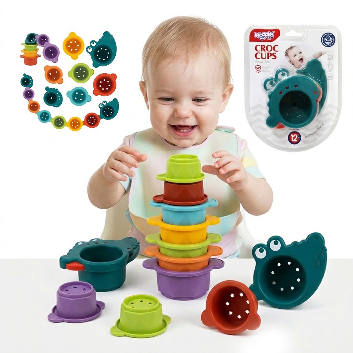 Woopie Baby Bath Toy Crocodile Overflow Cups - UNI
