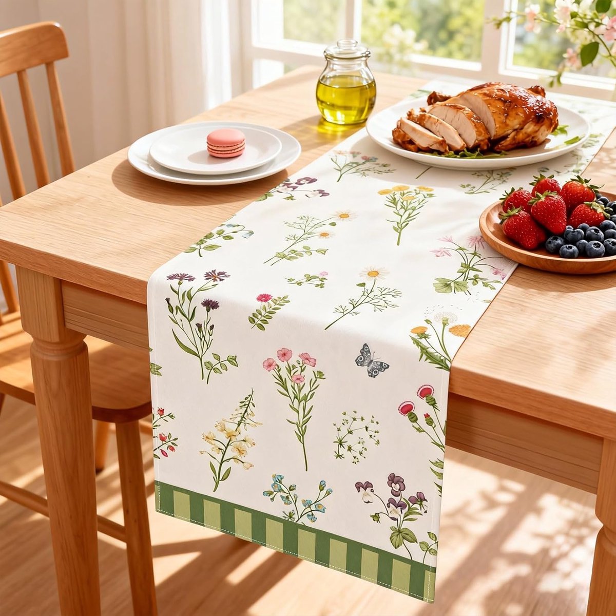 Tafelkleed Klein - Linnen Kleed - Decoratie Tafel - Modern Floral - 183 x 33 cm - Met Patroon