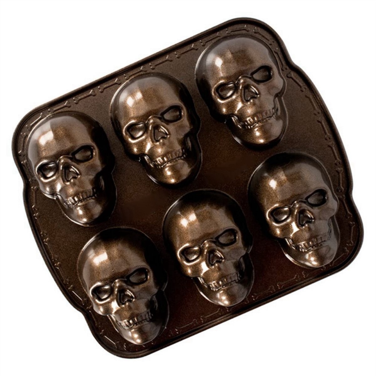 Mini-cakevormpje in de vorm van een schedel, bronskleurig