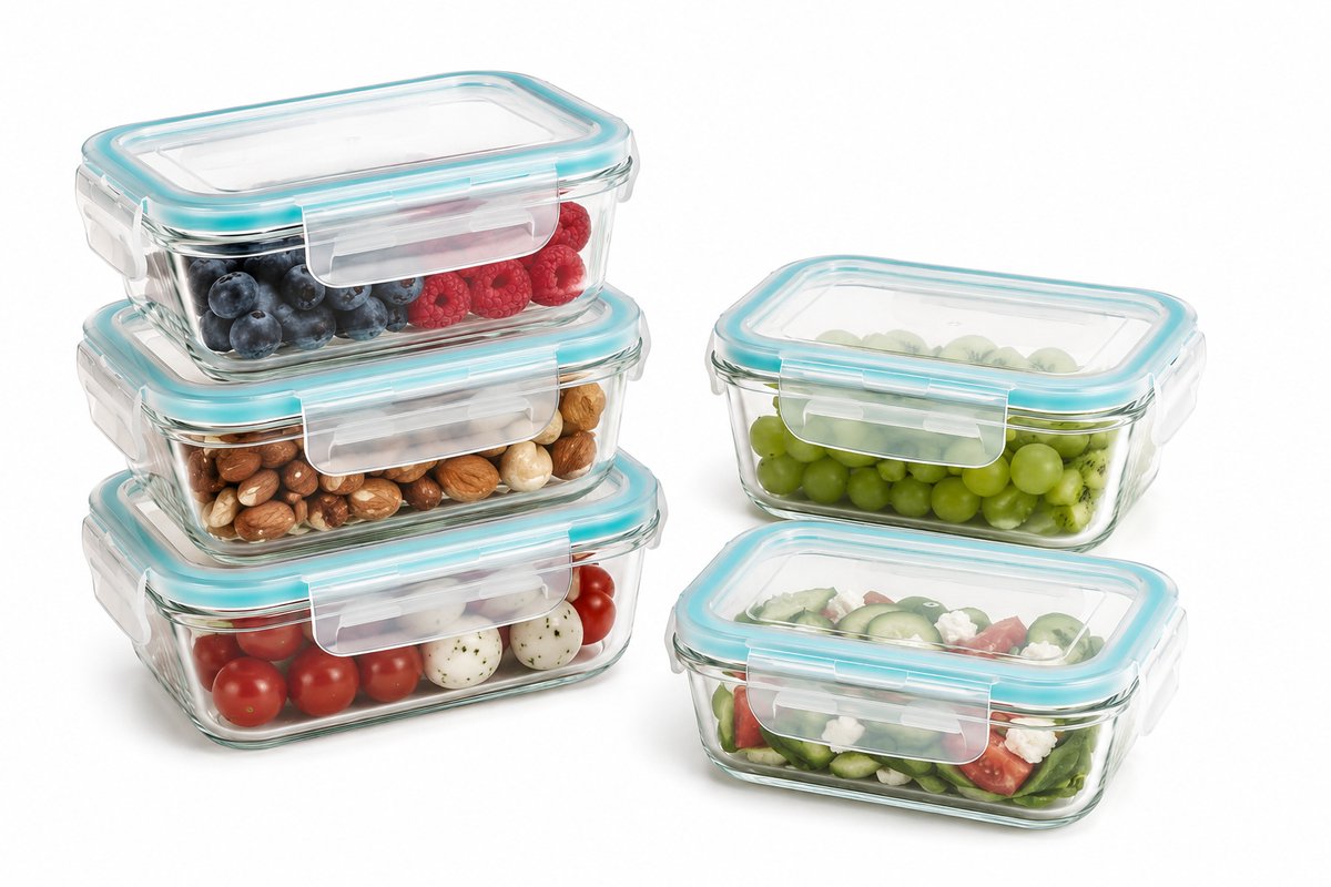 Vershoudbakjes Glas Set van 5 - Kleine Meal Prep Bakjes 330ml - Glazen Diepvriesbakjes met Deksel - Lunchbox Snackbakjes