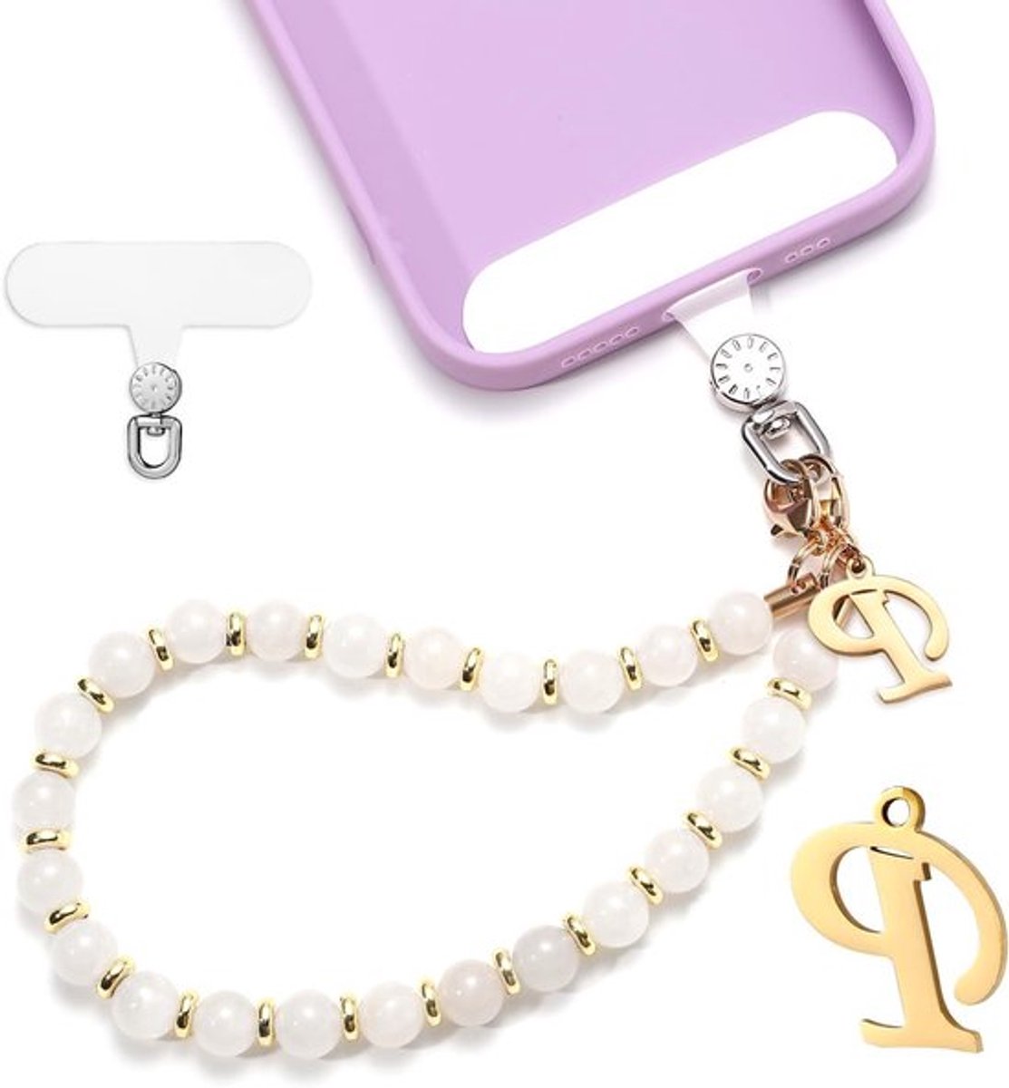 Telefoonpolsband met Kralen - Mobiele Telefoonketting - Handsfree Armband - Letter P - Voor Dames Meisjes Cadeau (Geschikt voor iPhone & Samsung)
