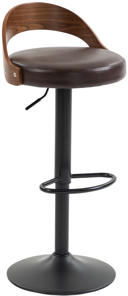 Merax Barkrukken Set van 2 - Verstelbare Krukken - Draaibaar 360° - Rugleuning Houtlook - Kunstleren Zitting - Metalen Voet met Voetsteun - Bruin
