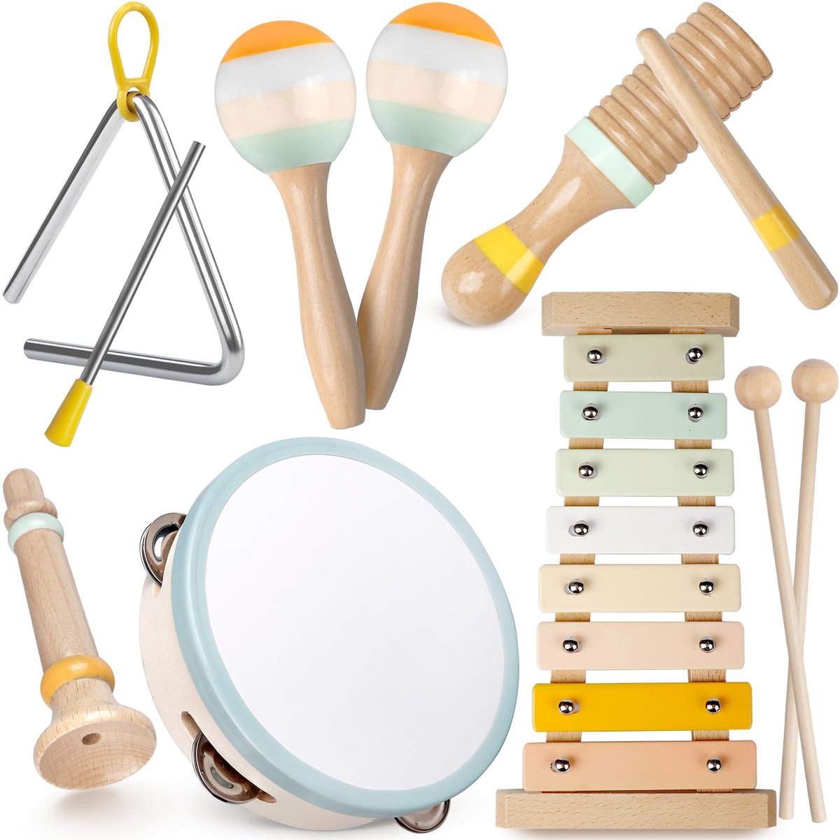 Houten Muziekinstrumenten Set voor Kinderen - Montessori Speelgoed - 6-delig Slagwerk & Ritme - Educatief Hout Cadeau voor Peuters & Kleuters - Verjaardag & Kerst