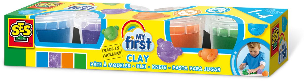 SES Creative - My First - Klei - 4 verschillende kleuren – Glutenvrij -Veilig voor Kinderen - Makkelijk Uitwasbaar - 1 tot 4 jaar — afbeelding 3