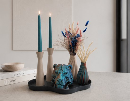 Complete decoratie Set - Tray- vaas- kandelaar- tijger- handgemaakt - handgemaakt - 3D geprint - meerkleurig