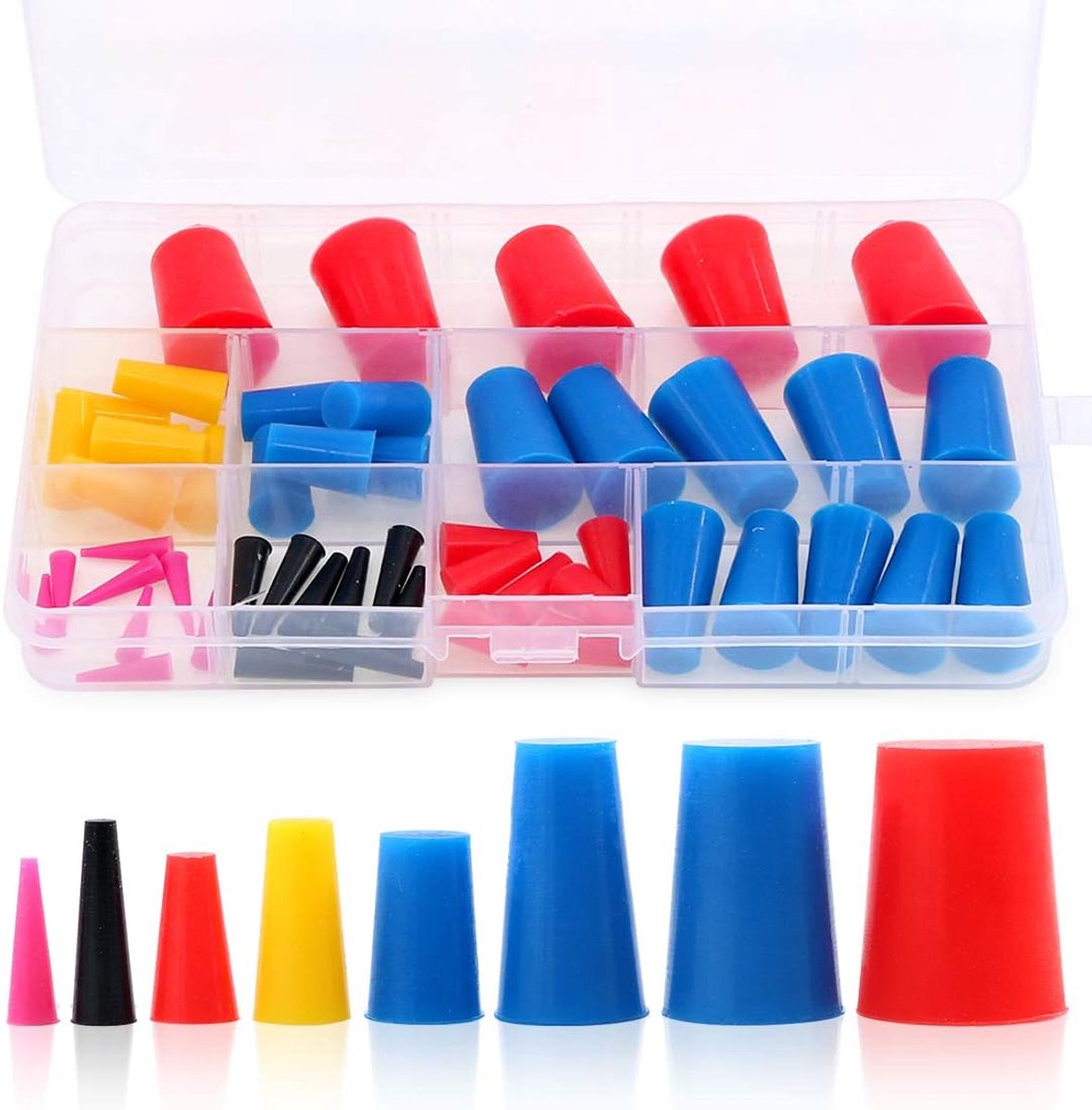 Conische rubberen stoppers - Assortiment van 50 stuks - Siliconenrubber - Rubberen stoppen voor gaten - Conische gatenstoppers voor het aftappen van gaten tijdens poedercoaten - kleurrijk Kwaliteitsmaterialen - Handige accessoires - van Imperatoris