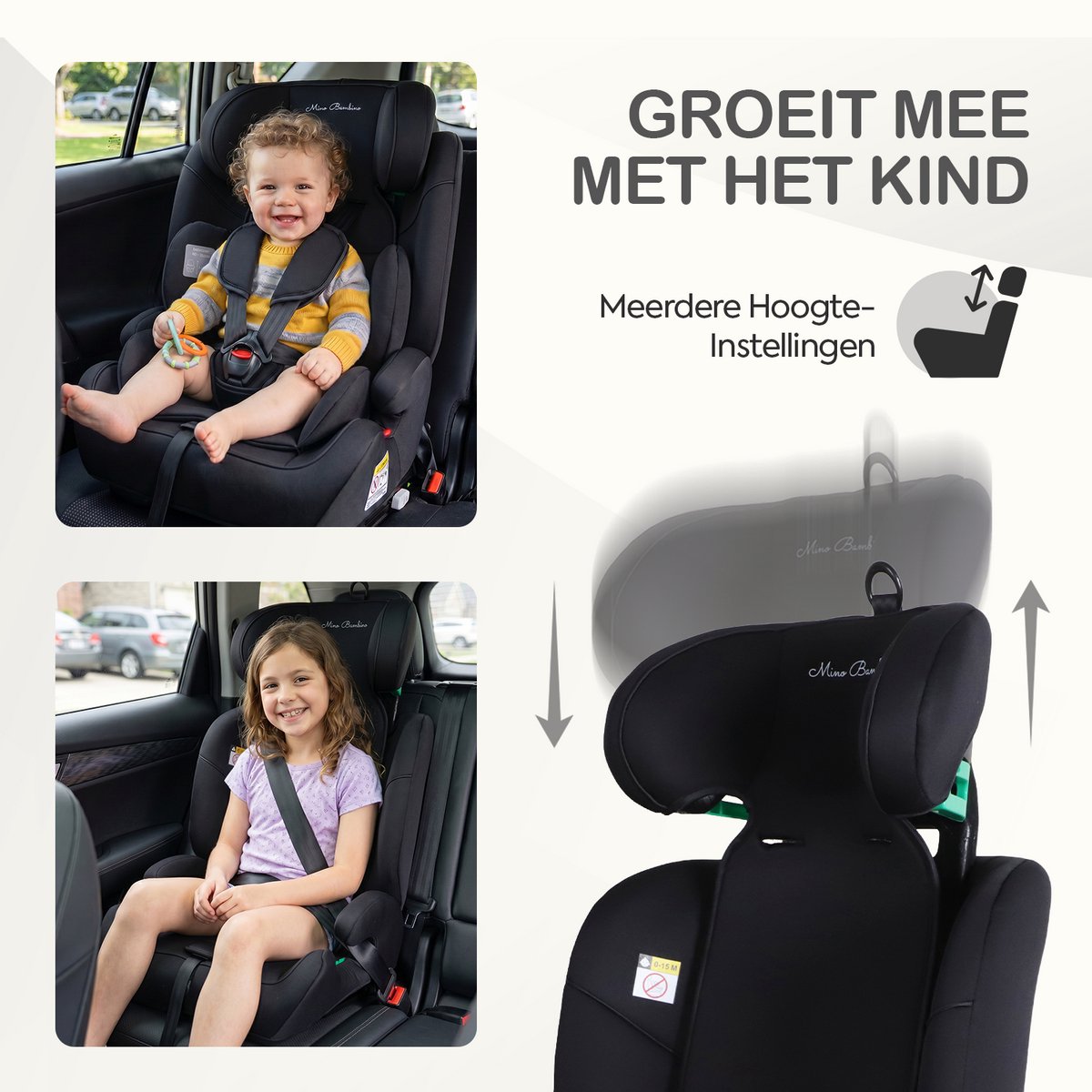 Mino Bambino i-Size Autostoel – Isofix - Groep 1/2/3 9-36 kg (76 tot 150 cm) - 15 maanden tot 12 jaar – Zwart – foto 7
