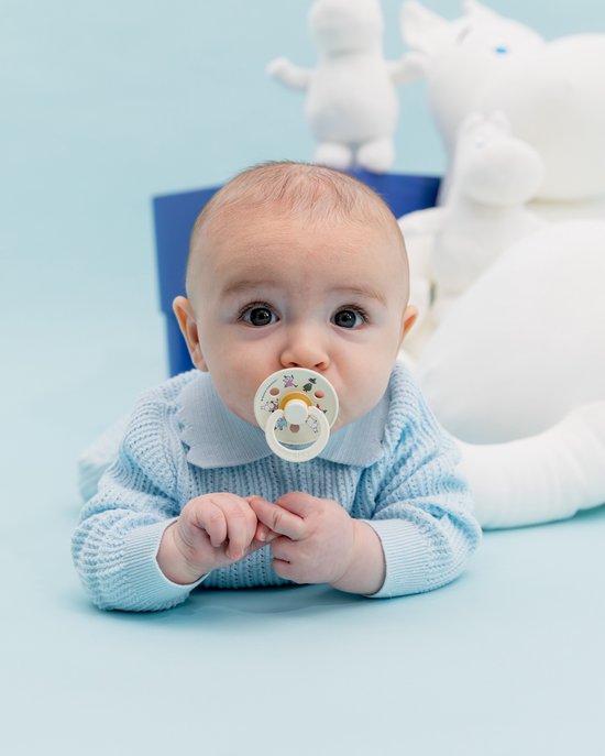 BIBS Colour Moomins Speen verpakking van 2 stuks. BPA-vrij, Ronde speen. Natuurlijk rubberlatex, Gemaakt in Denemarken, Maat 2 (6-18 maanden), Baby Pink / Hush van BIBS — afbeelding 5
