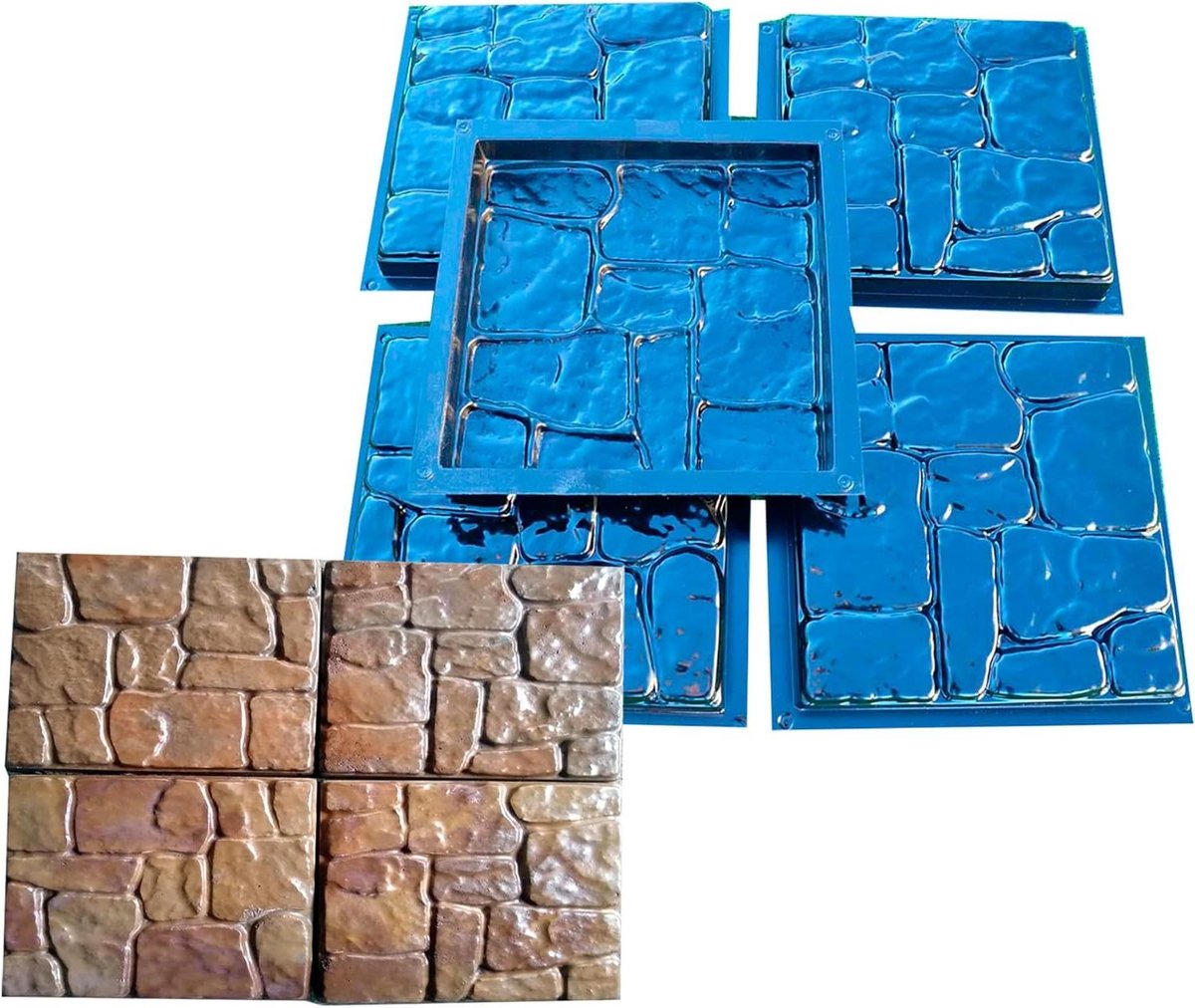 Betonmalen Mallen - Tuinpad Stenen - Terras Maken - Herbruikbaar ABS Plastic - 5 Stuks 30cm - Blauw