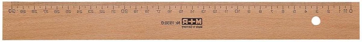 Houten Liniaal - Meetlat Beuken - Tekenen Meten - Metalen Inzetstuk - 30 cm - Natuurlijk